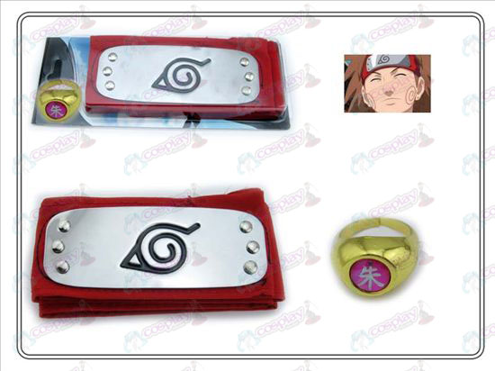 Naruto konoha red headband + Five Zhu Zi Ring