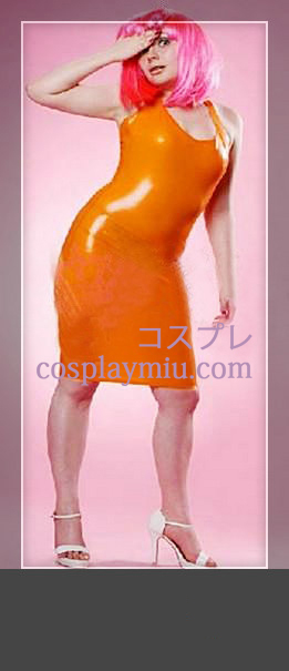 Orange Sleeveless Female Latex Dress