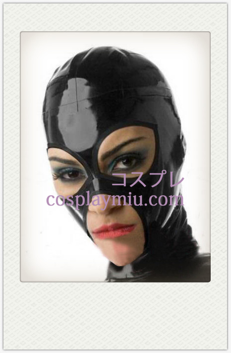 Shiny Black Female Latex Mask with Open Eyes and Mouth