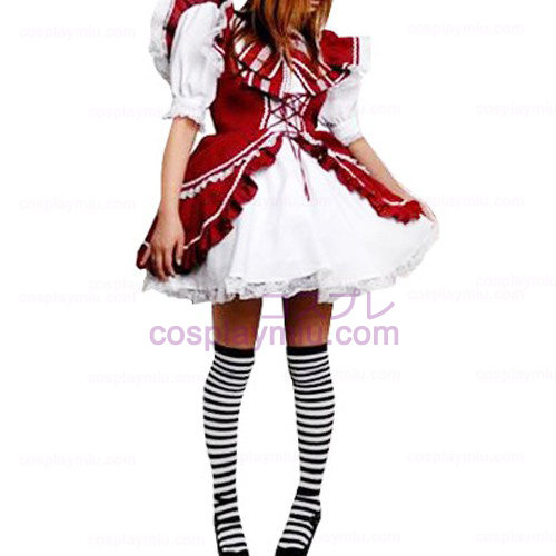 Red And White Lace Trimmed Lolita Cosplay Dress