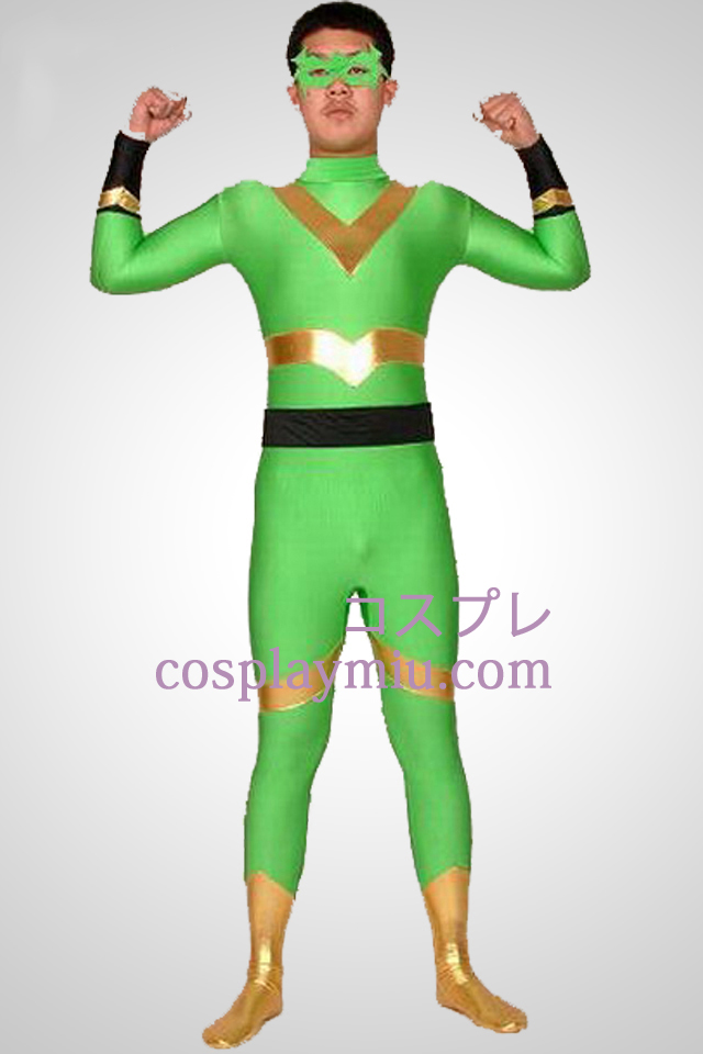 Green And Gold Lycra Spandex Superhero Zentai