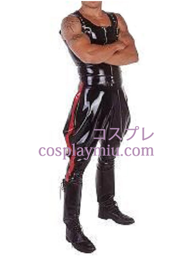 Shiny Black and Red Sleeveless Male Latex Costume