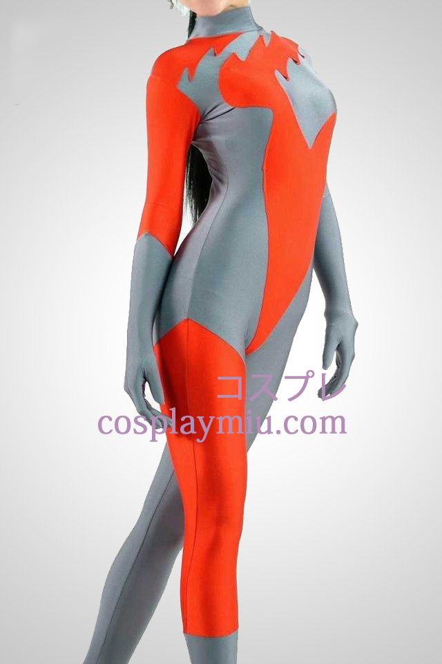 Red And Grey Lycra Spandex Catsuit