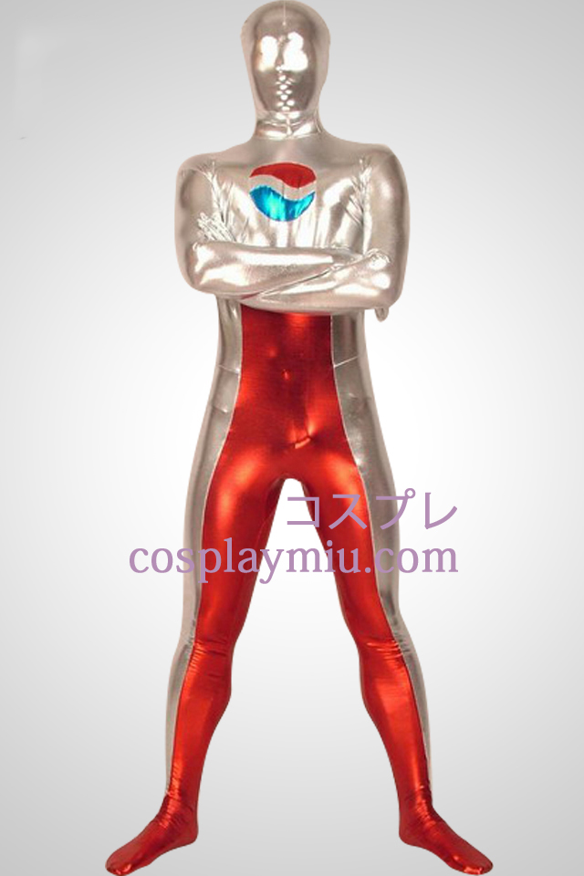 Red And White Shiny Metallic Full Body Unisex Zentai Suit