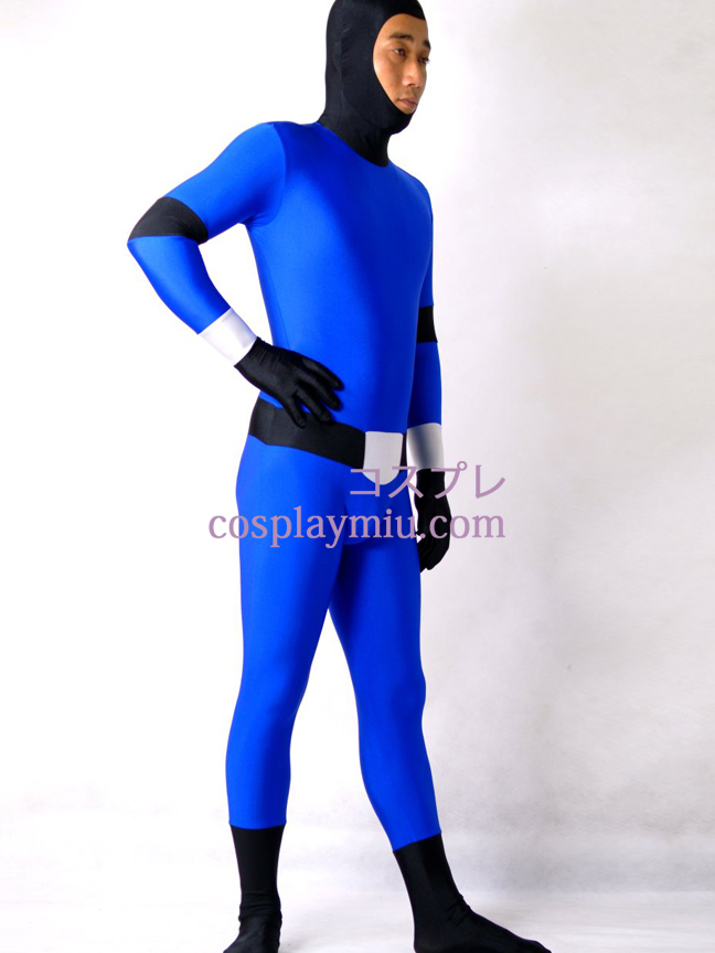 Blue And Black Lycra Spandex Zentai Suit With Face Open