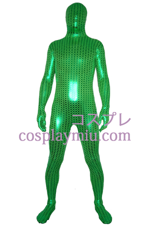 Green Digital Print Shiny Metallic Zentai Suit