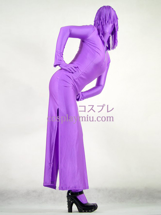 Purple Lycra Spandex Female Zentai With Skirt Style
